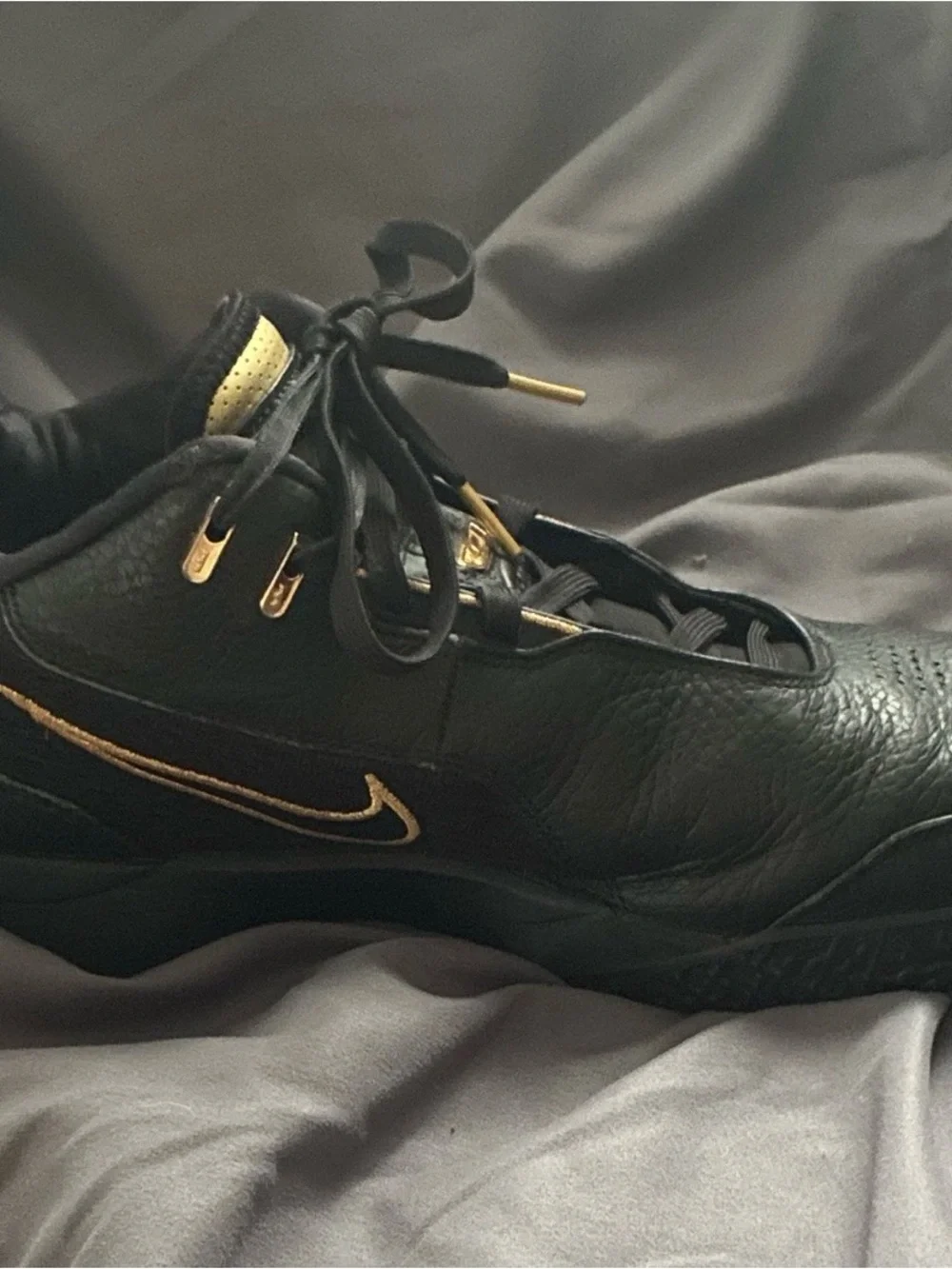 Men's Athletic Sneakers in Black & White with Gold Embroidery